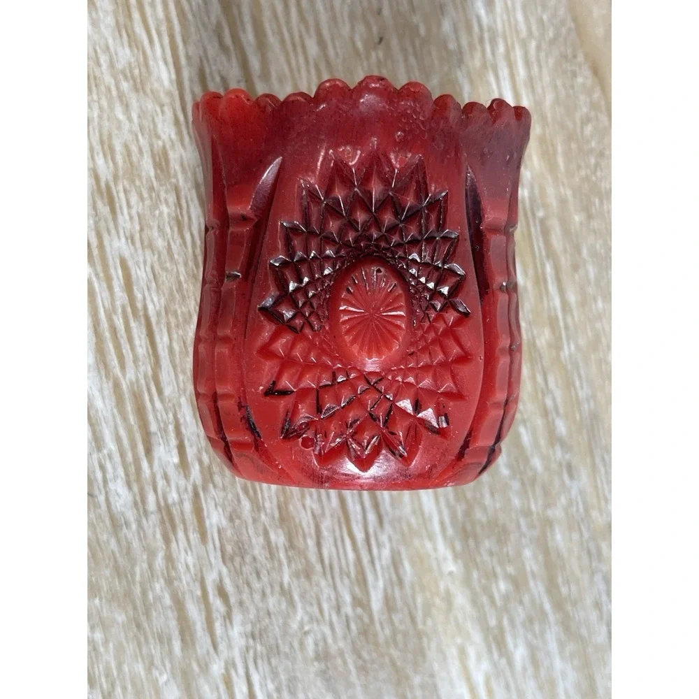 Vintage Red Floral Embossed Motif‎ Sculptured Carved Gothic Wax Candle